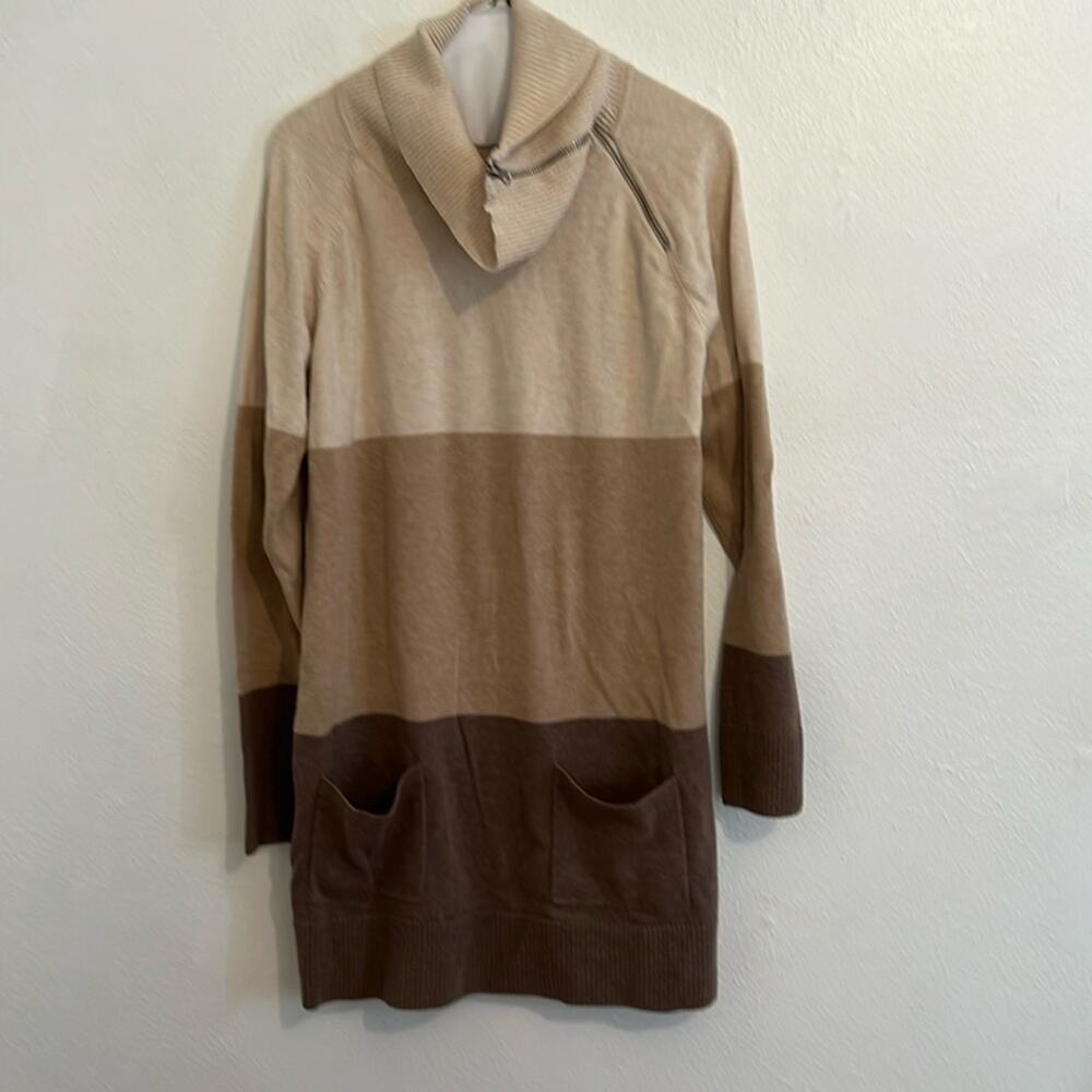 Jeanne Pierre Color Block Long Sleeve Cotton Zip Cowl Neck  Sweater w/ Pockets L